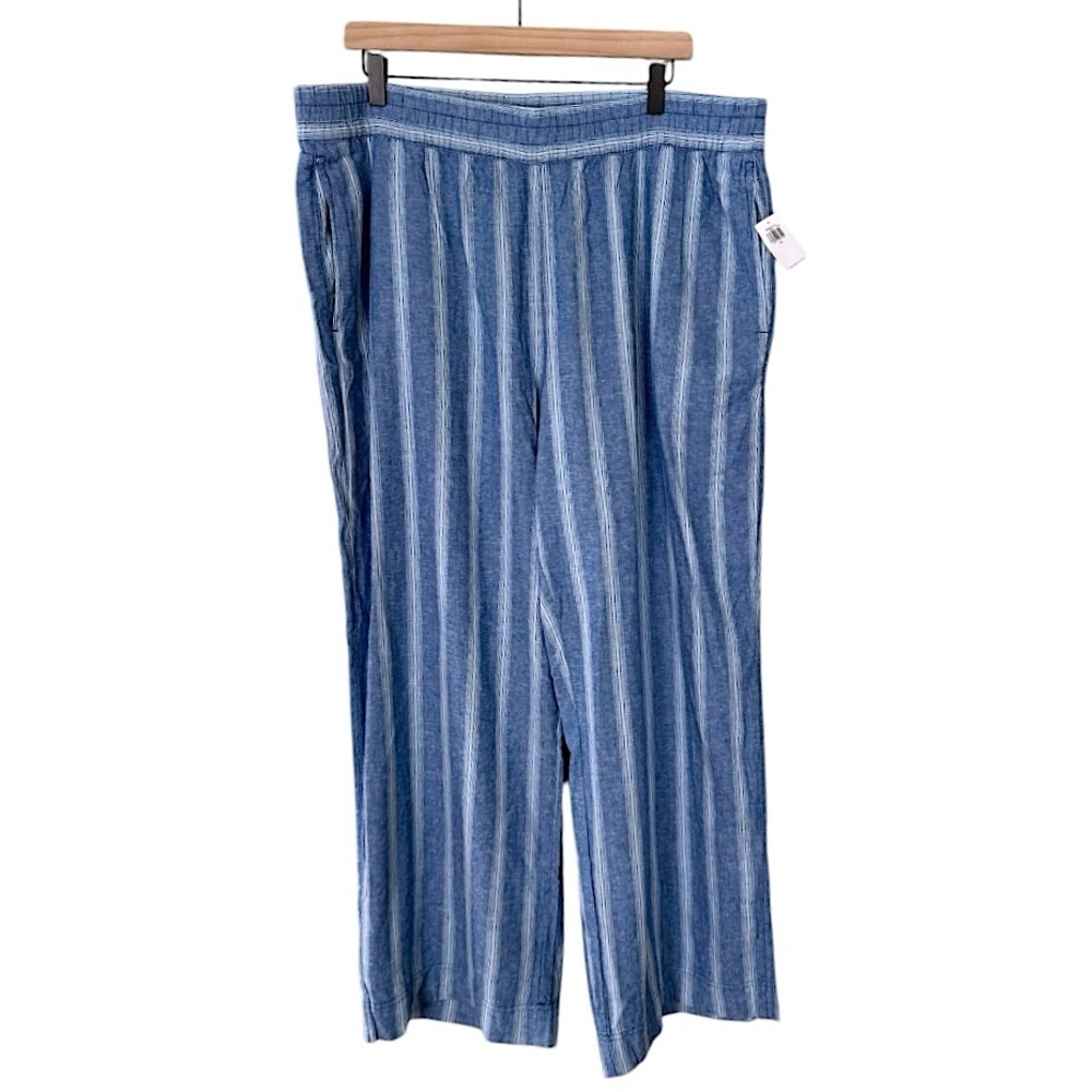 NWT Old Navy Linen High Rise Wide Leg Pants Blue White Stripes Women’s Size XL